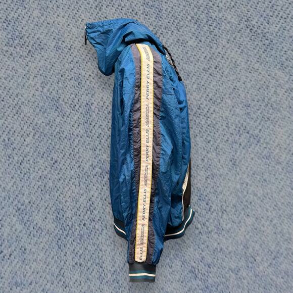 Vintage Perry Ellis America Men’s Blue Hooded Windbreaker Jacket - Size L - Picture 4 of 5